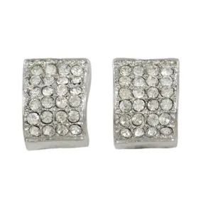 Silver and Clear Crystals Arched Rectangle Clip Earring - REC934