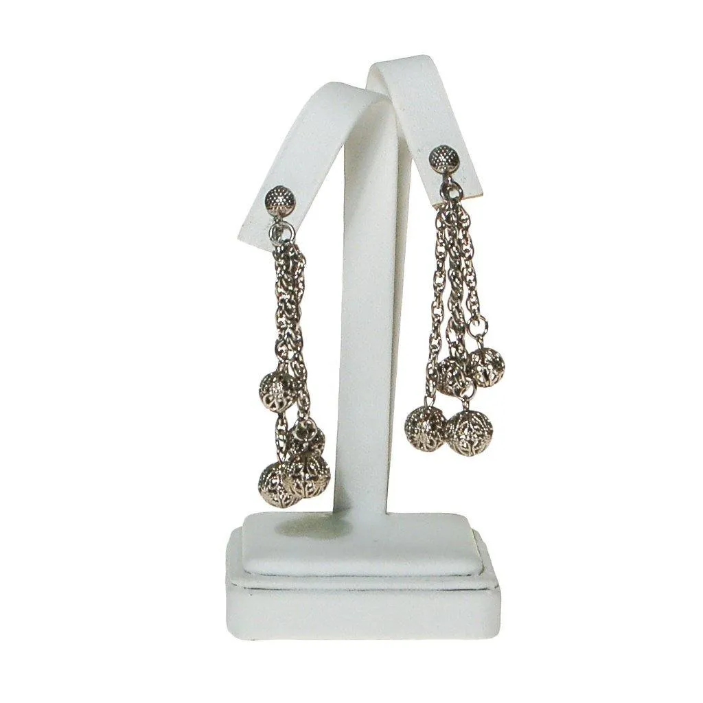 Silver Filigree Beads Earrings, Clip On, Dangling, Drop