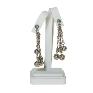 Silver Filigree Beads Earrings, Clip On, Dangling, Drop