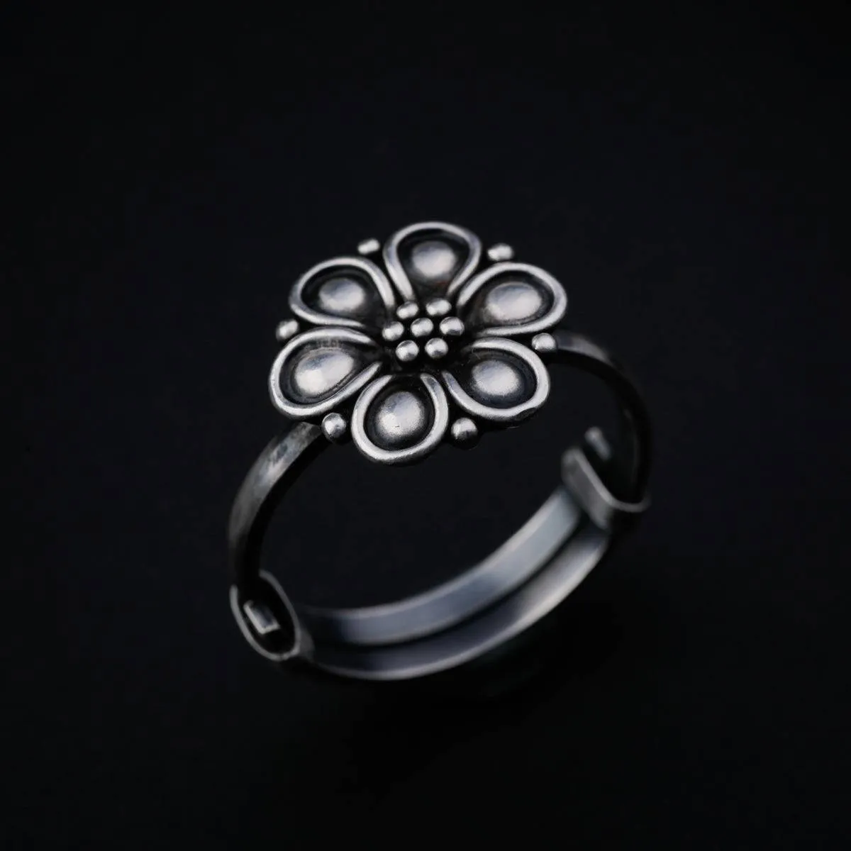 Silver Floral Adjustable Ring