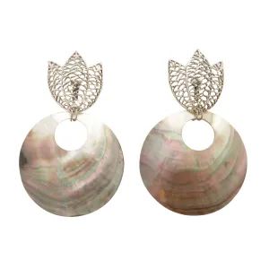 Silver flower shell earrings