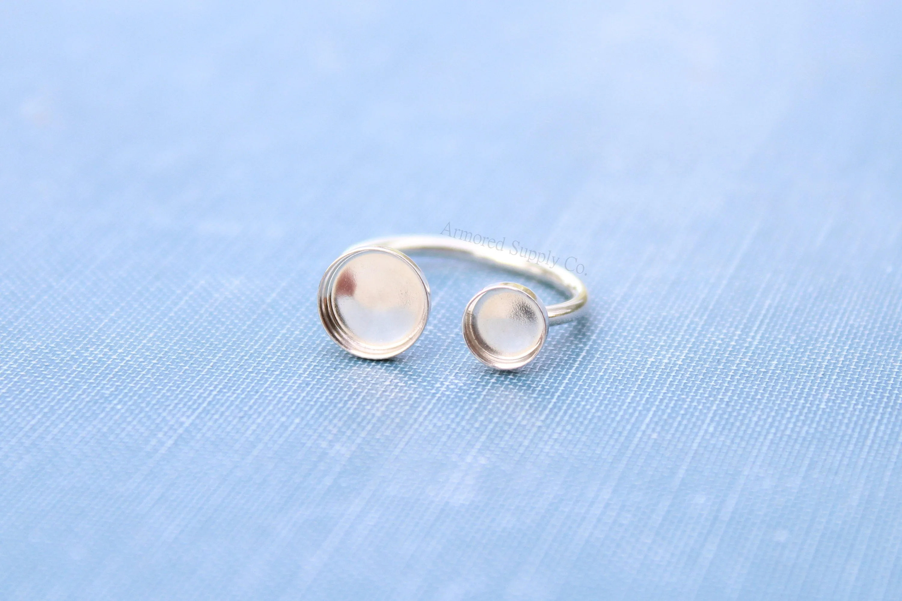 Silver Open Adjustable Double Bezel Cup Ring blank