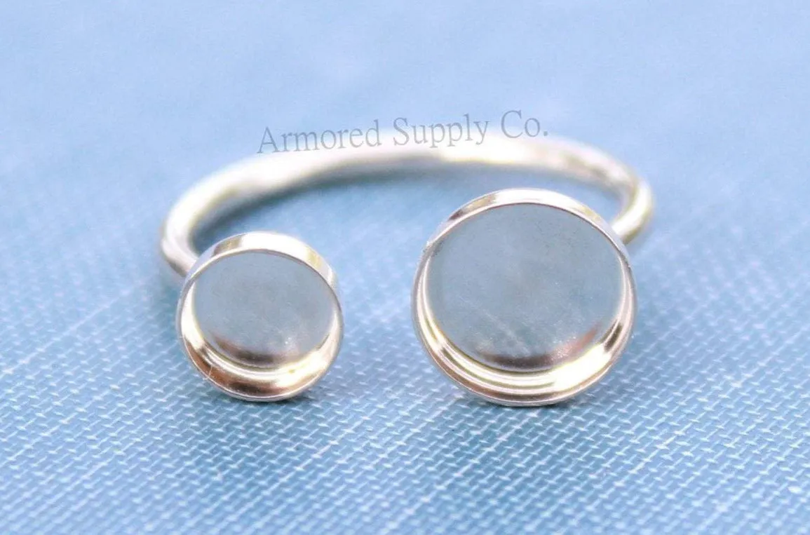 Silver Open Adjustable Double Bezel Cup Ring blank