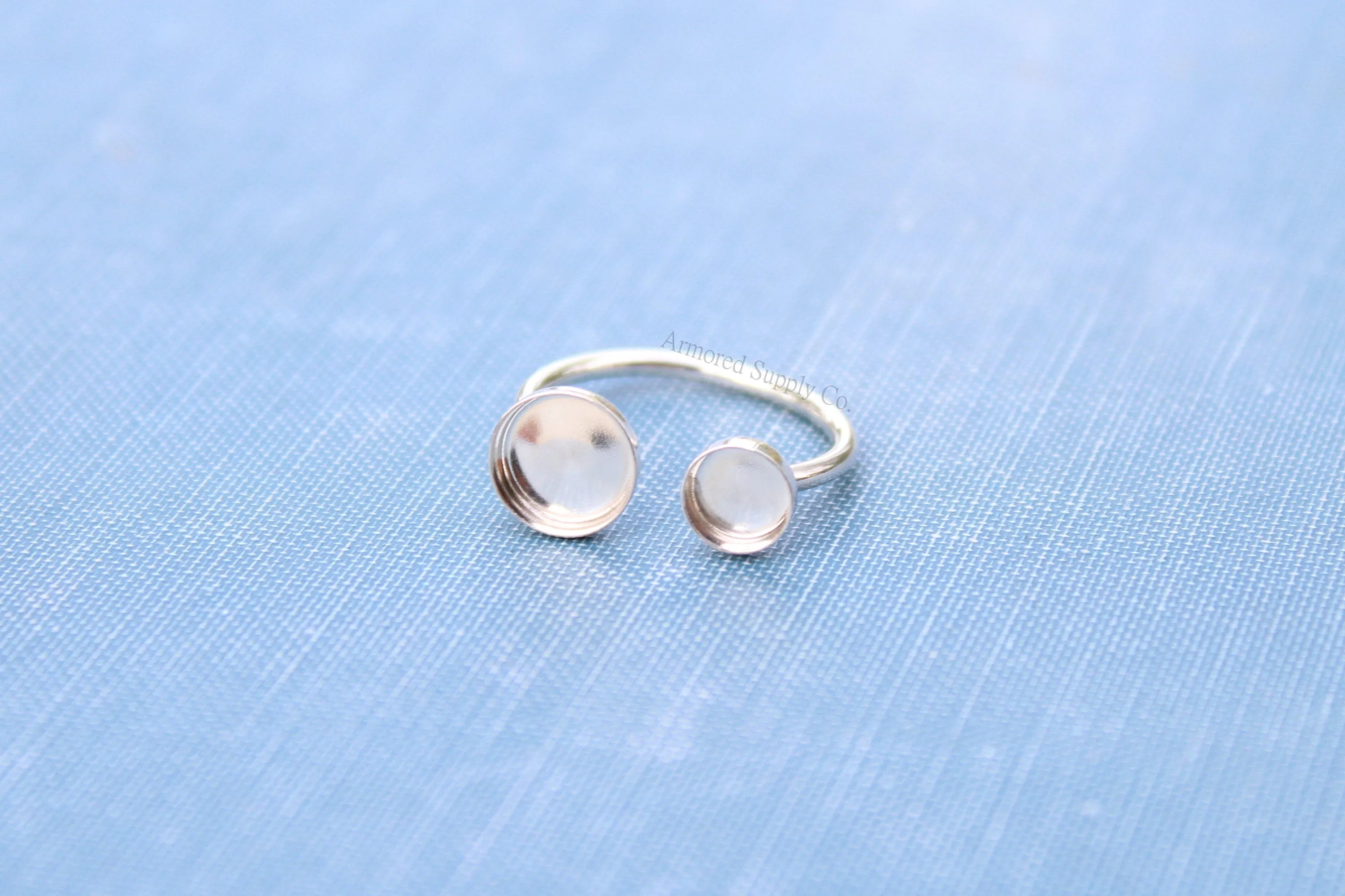 Silver Open Adjustable Double Bezel Cup Ring blank