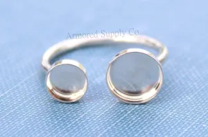 Silver Open Adjustable Double Bezel Cup Ring blank