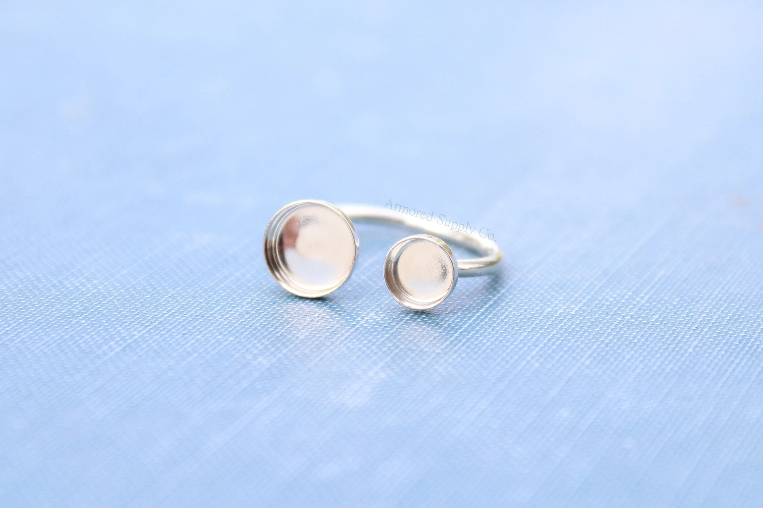 Silver Open Adjustable Double Bezel Cup Ring blank