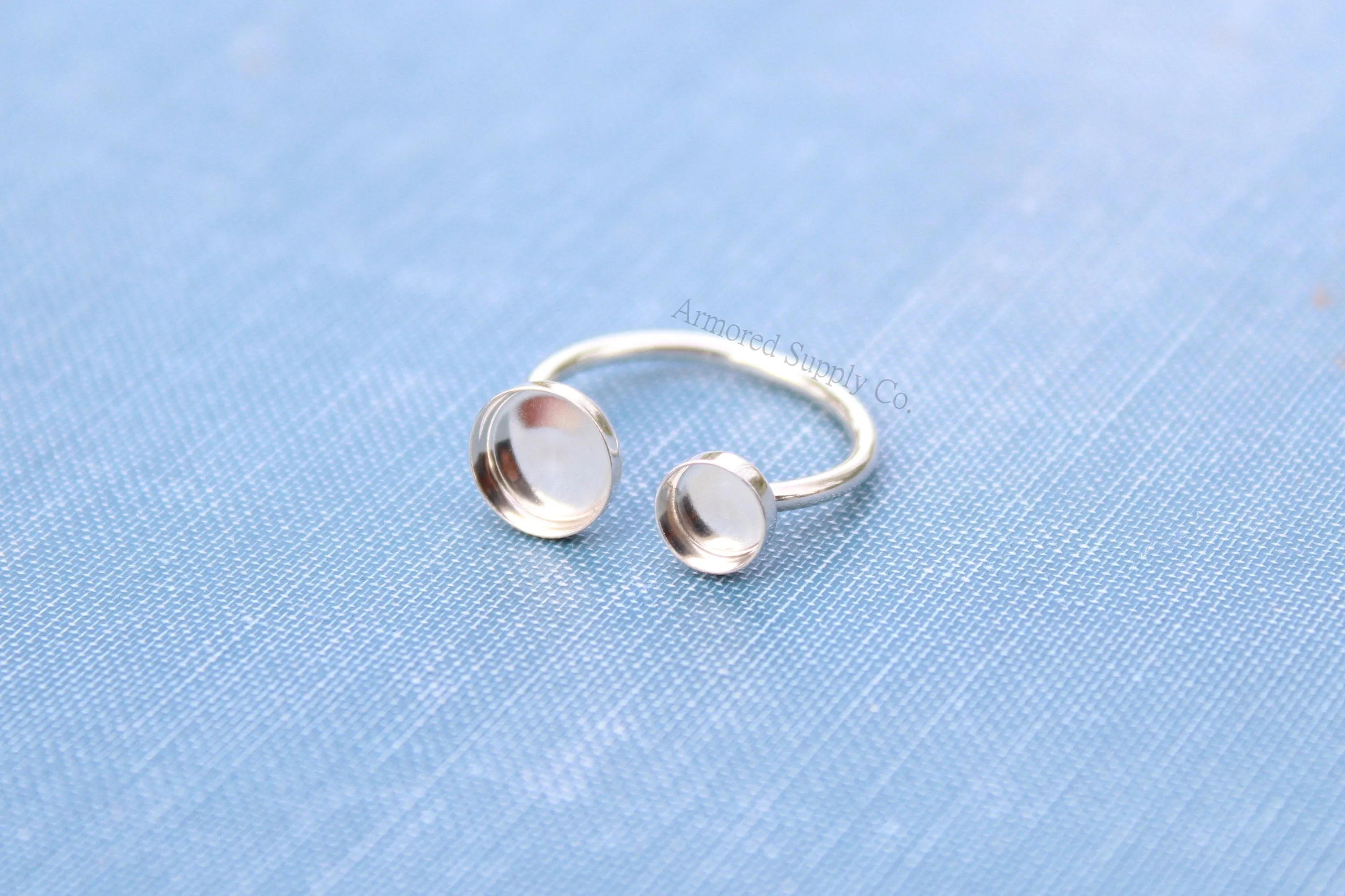 Silver Open Adjustable Double Bezel Cup Ring blank