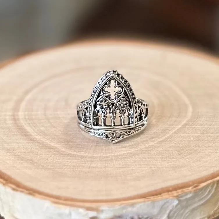 Silver Tone Gothic Church Rings | Adjustable