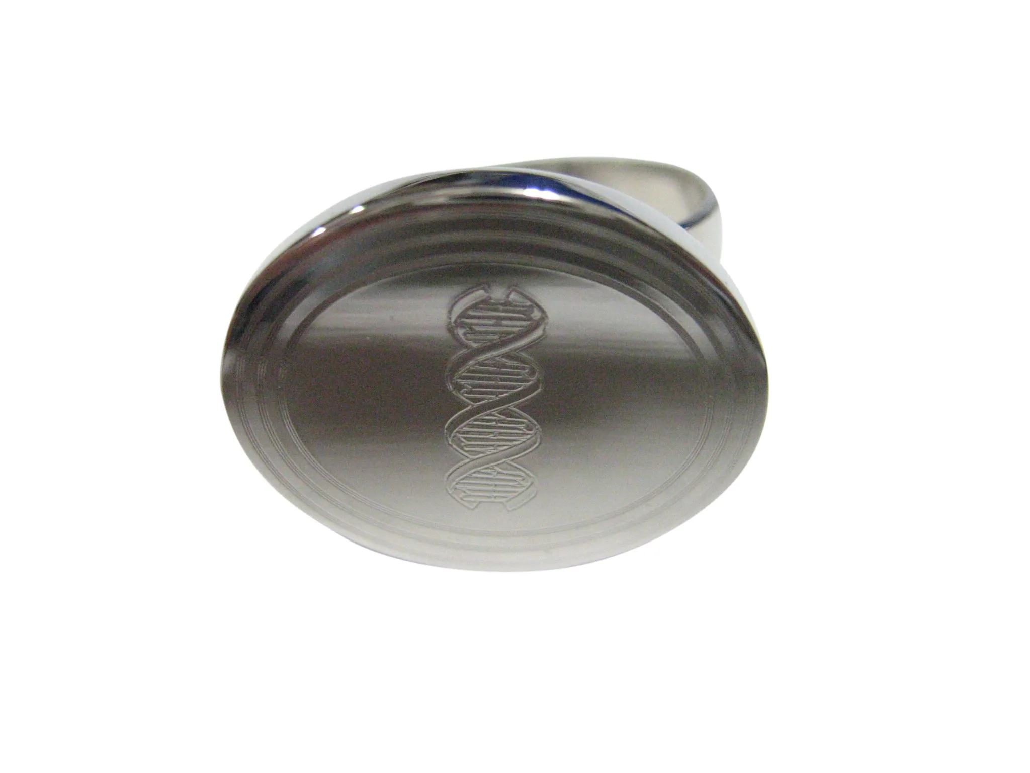 Silver Toned Etched Oval DNA Deoxyribonucleic Acid Molecule Adjustable Size Fashion Ring