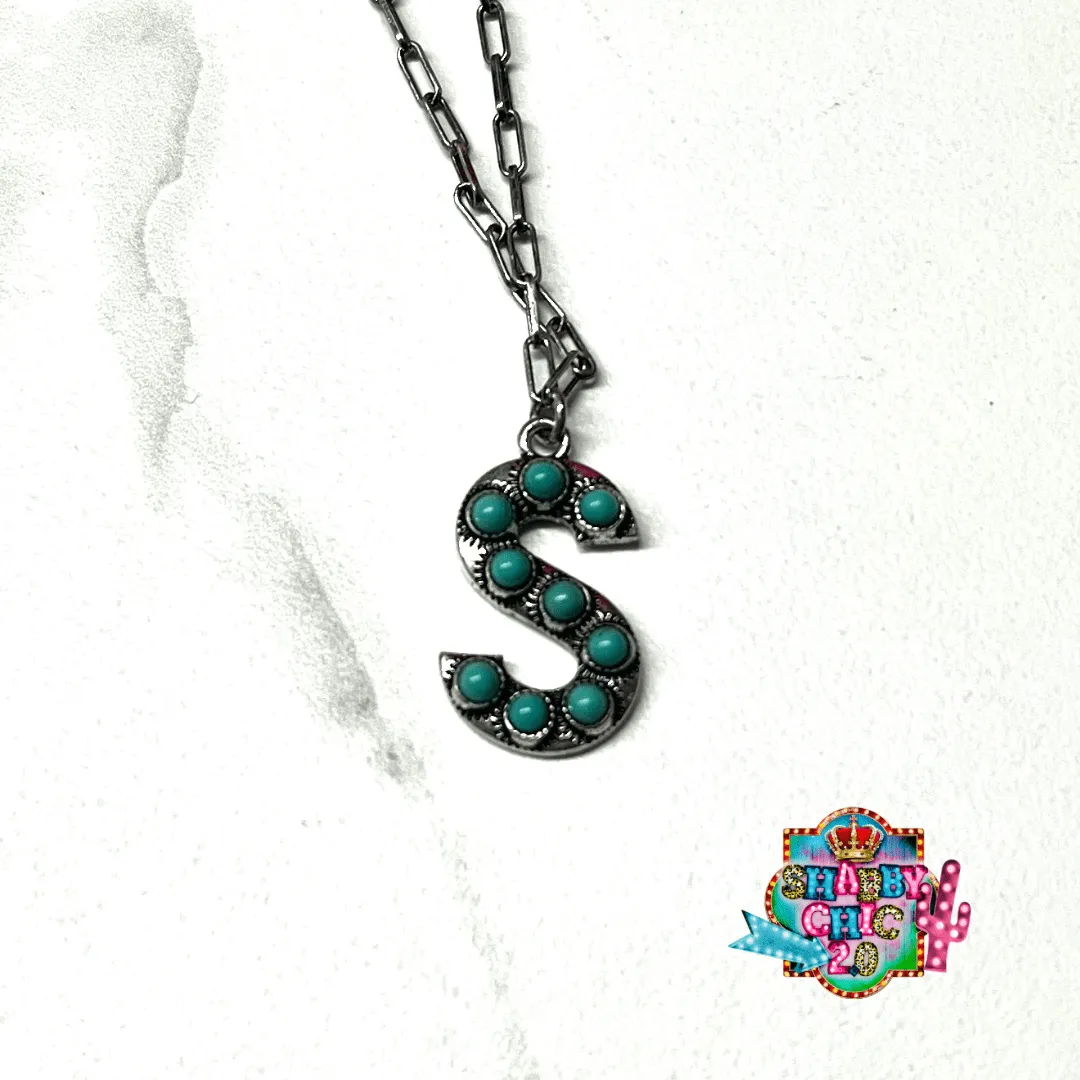 Silver with Turquoise Initial Necklace