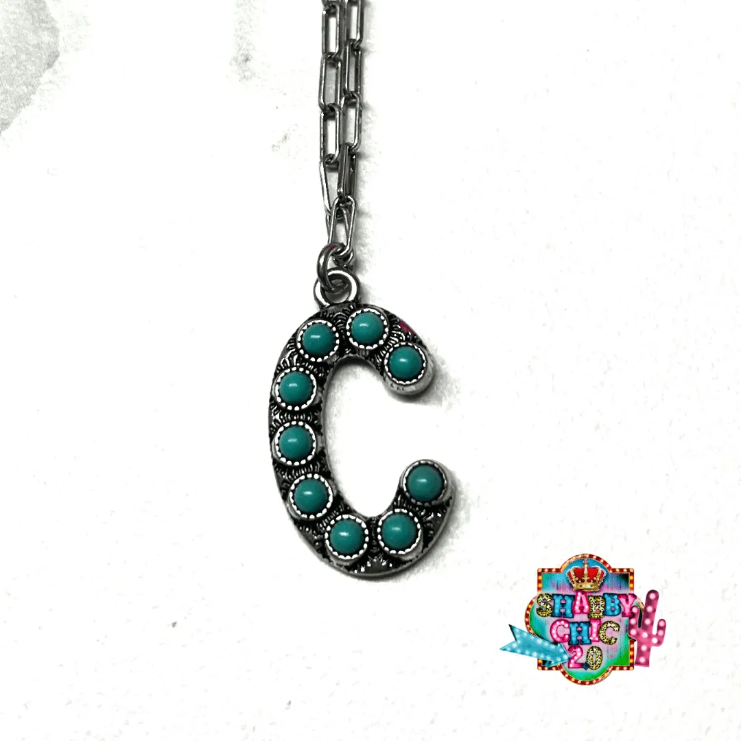 Silver with Turquoise Initial Necklace