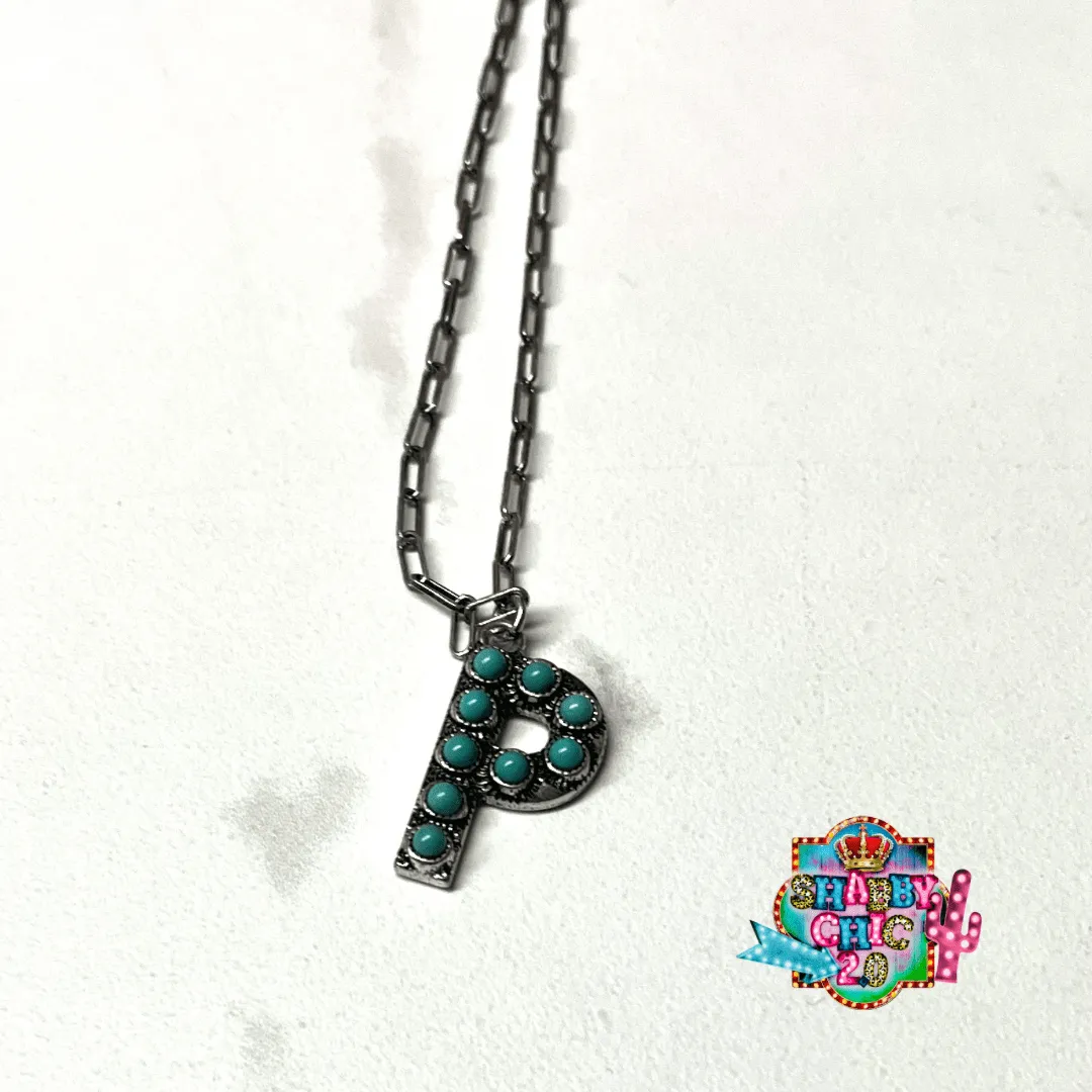 Silver with Turquoise Initial Necklace