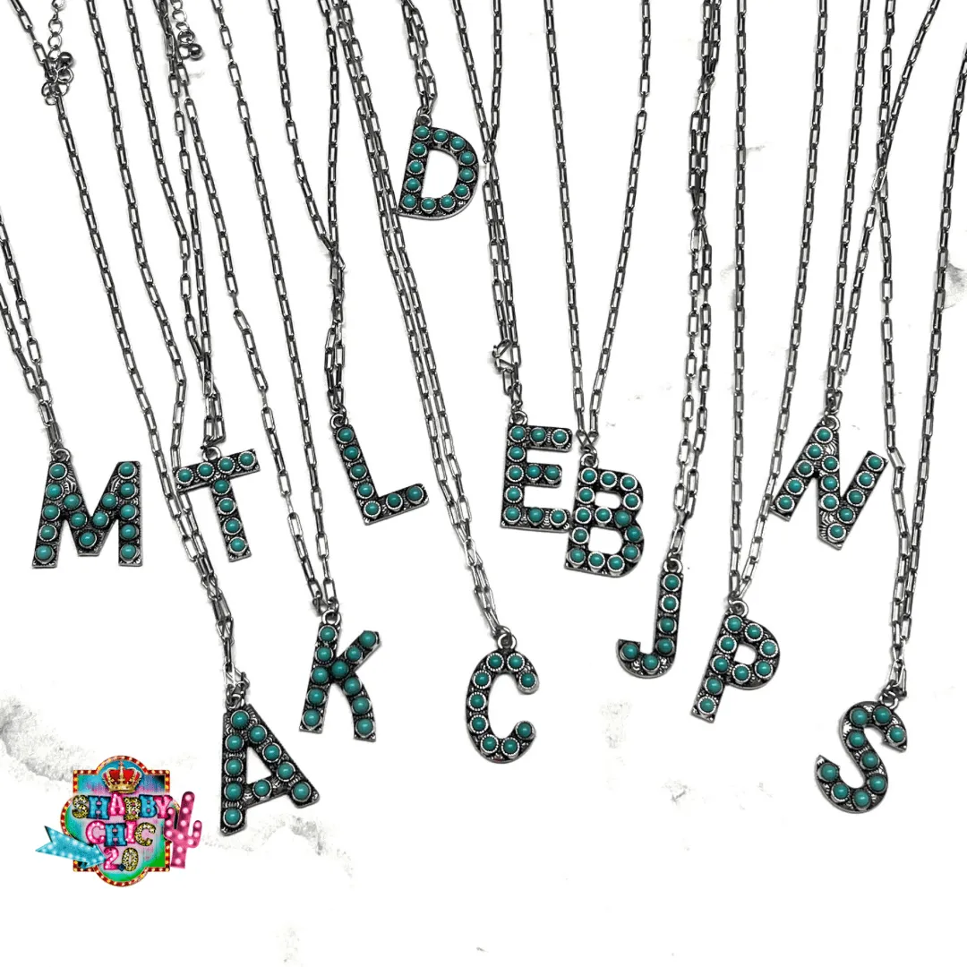 Silver with Turquoise Initial Necklace