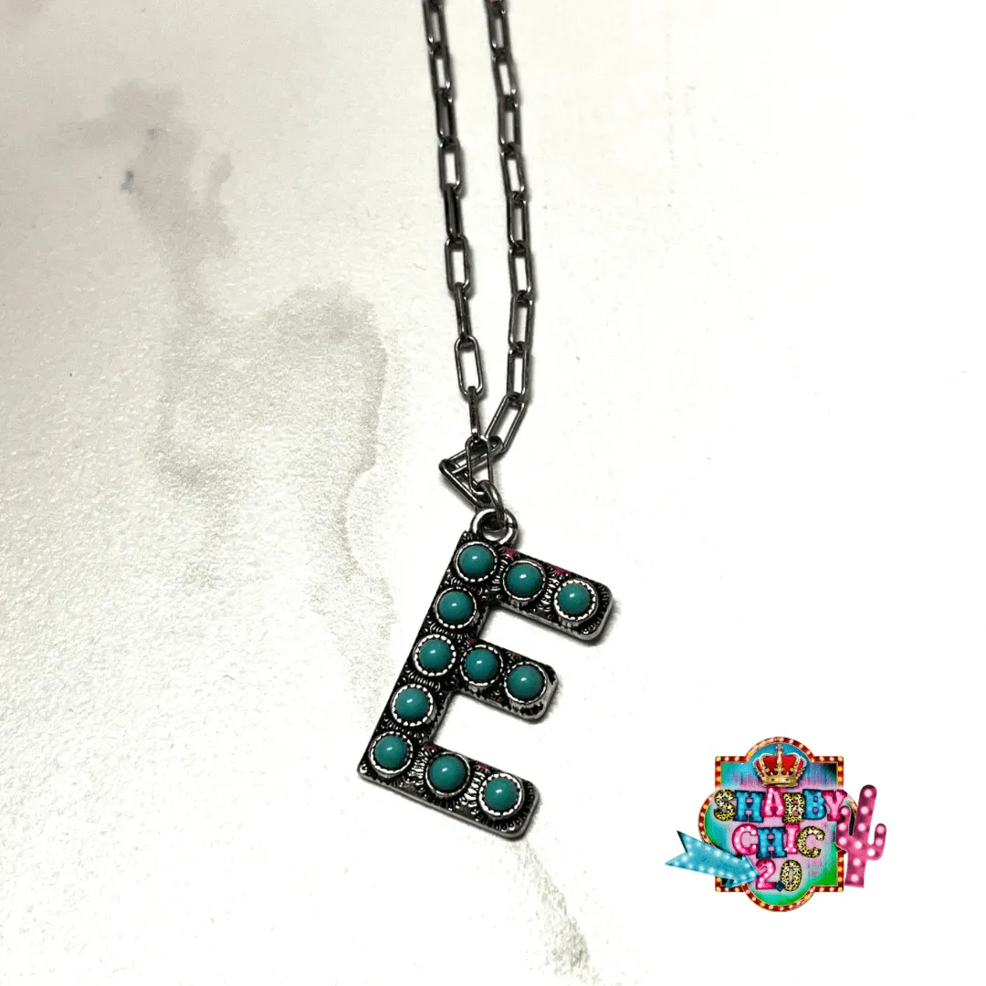 Silver with Turquoise Initial Necklace