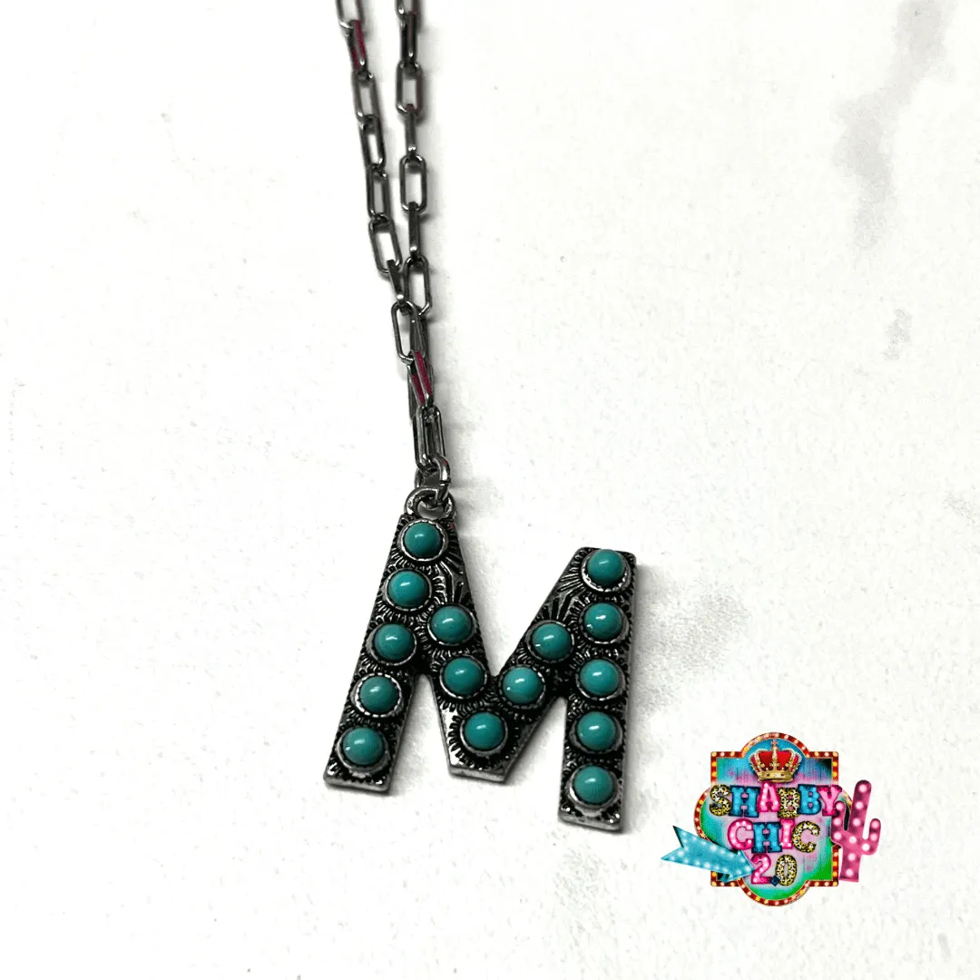 Silver with Turquoise Initial Necklace