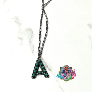 Silver with Turquoise Initial Necklace