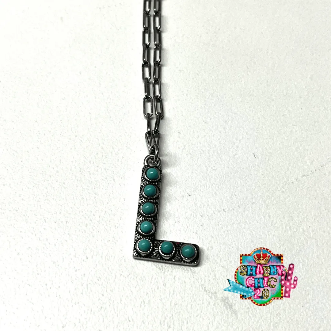 Silver with Turquoise Initial Necklace