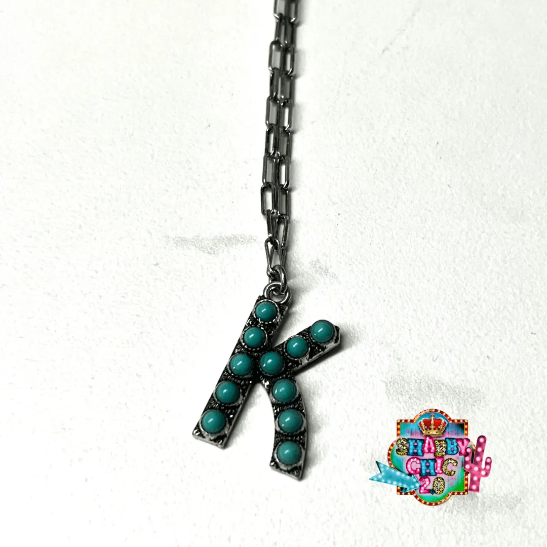 Silver with Turquoise Initial Necklace