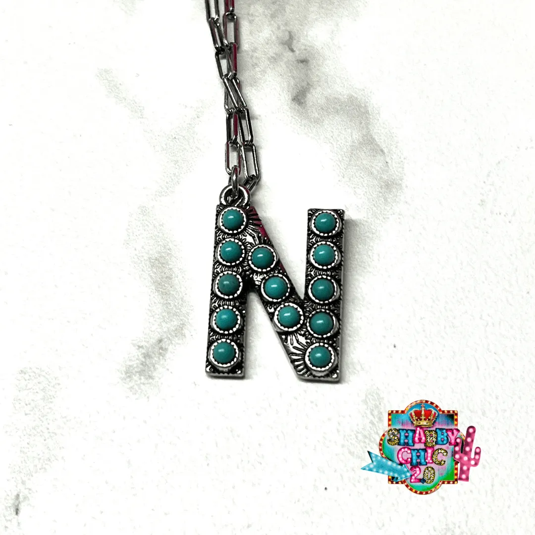 Silver with Turquoise Initial Necklace