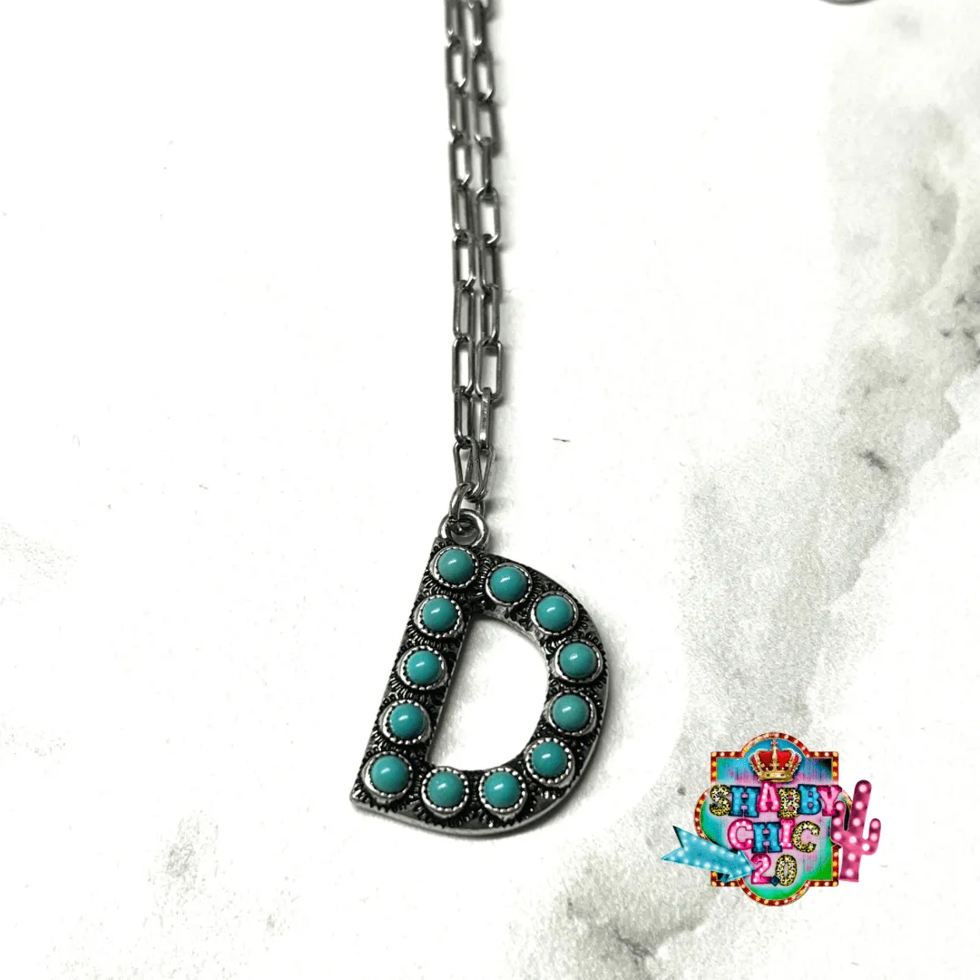 Silver with Turquoise Initial Necklace