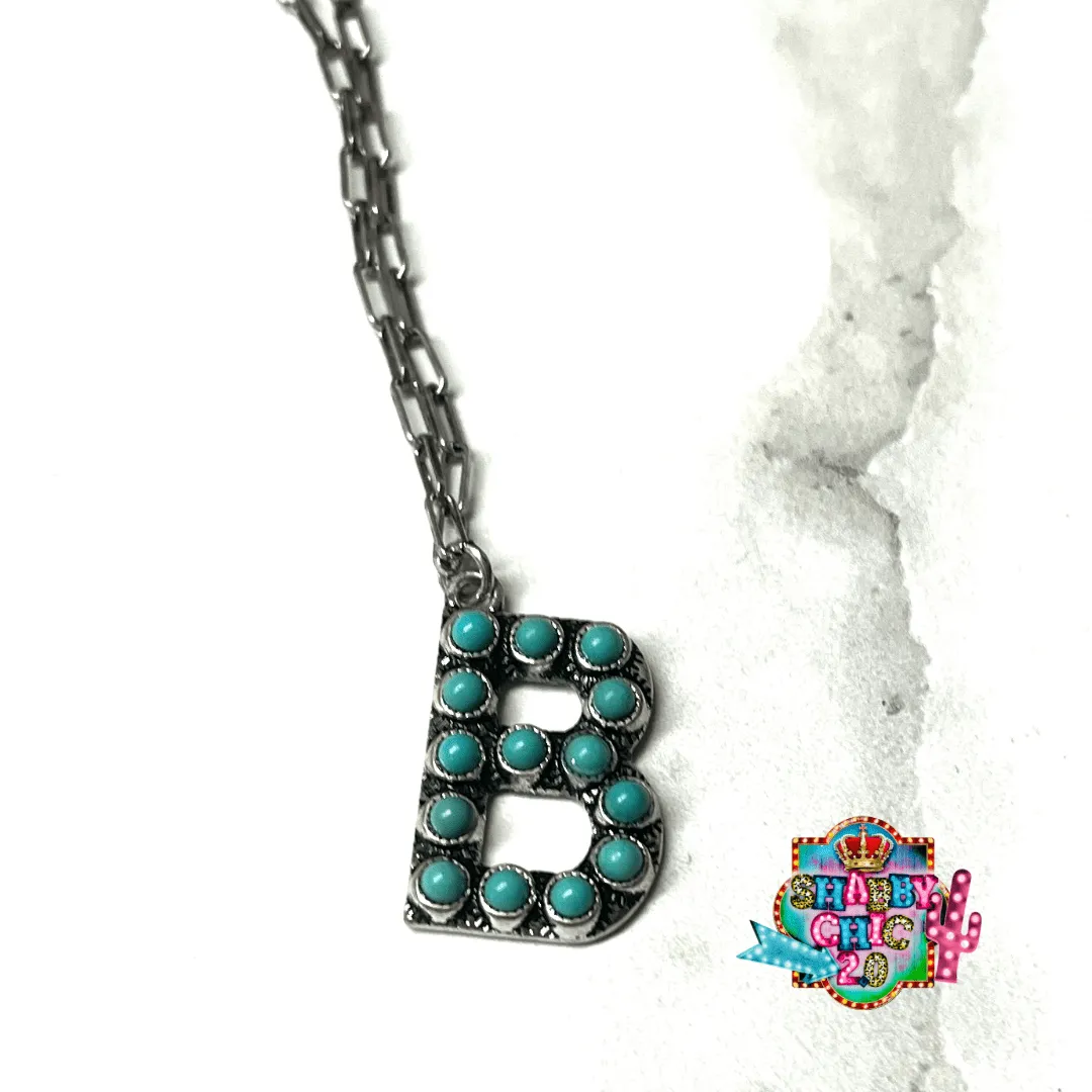Silver with Turquoise Initial Necklace