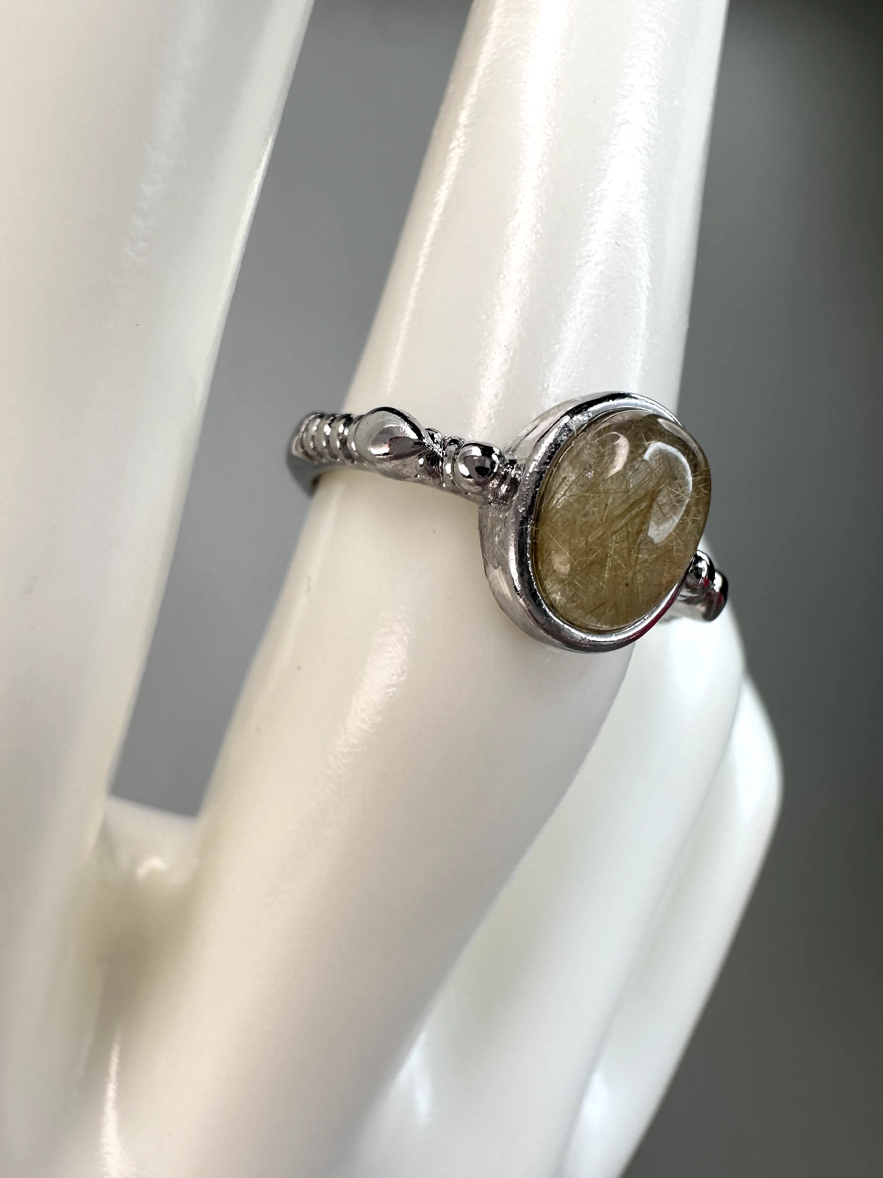 Simple Golden Rutile Ring | Adjustable | Silver Plated *RARE*