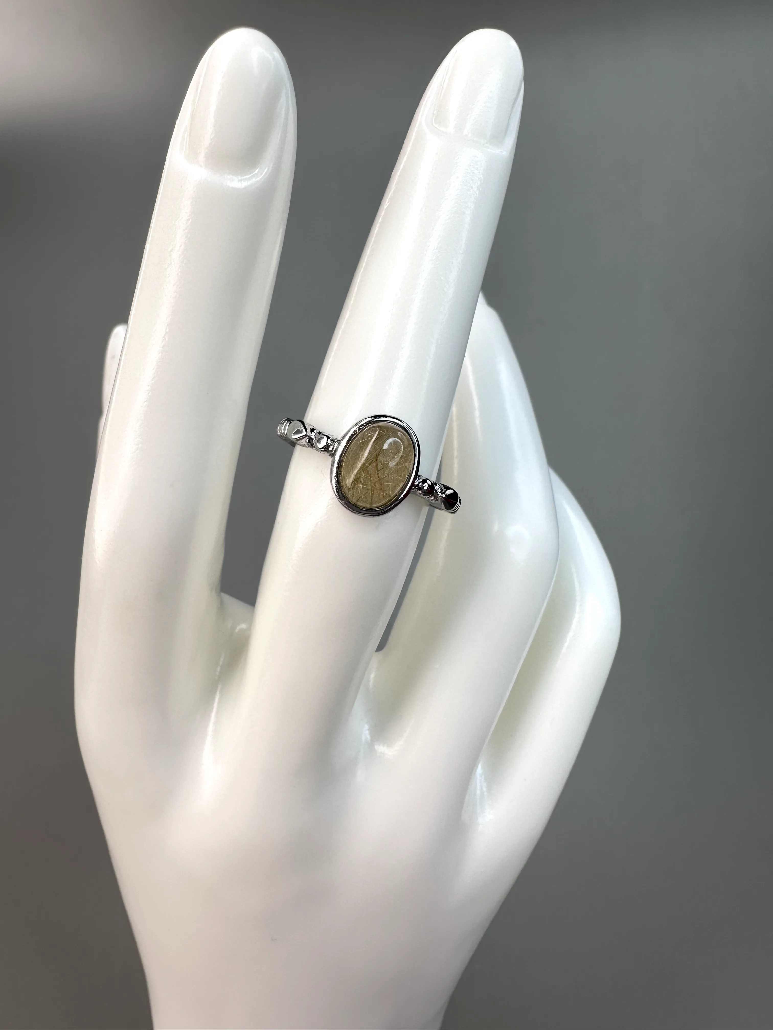 Simple Golden Rutile Ring | Adjustable | Silver Plated *RARE*