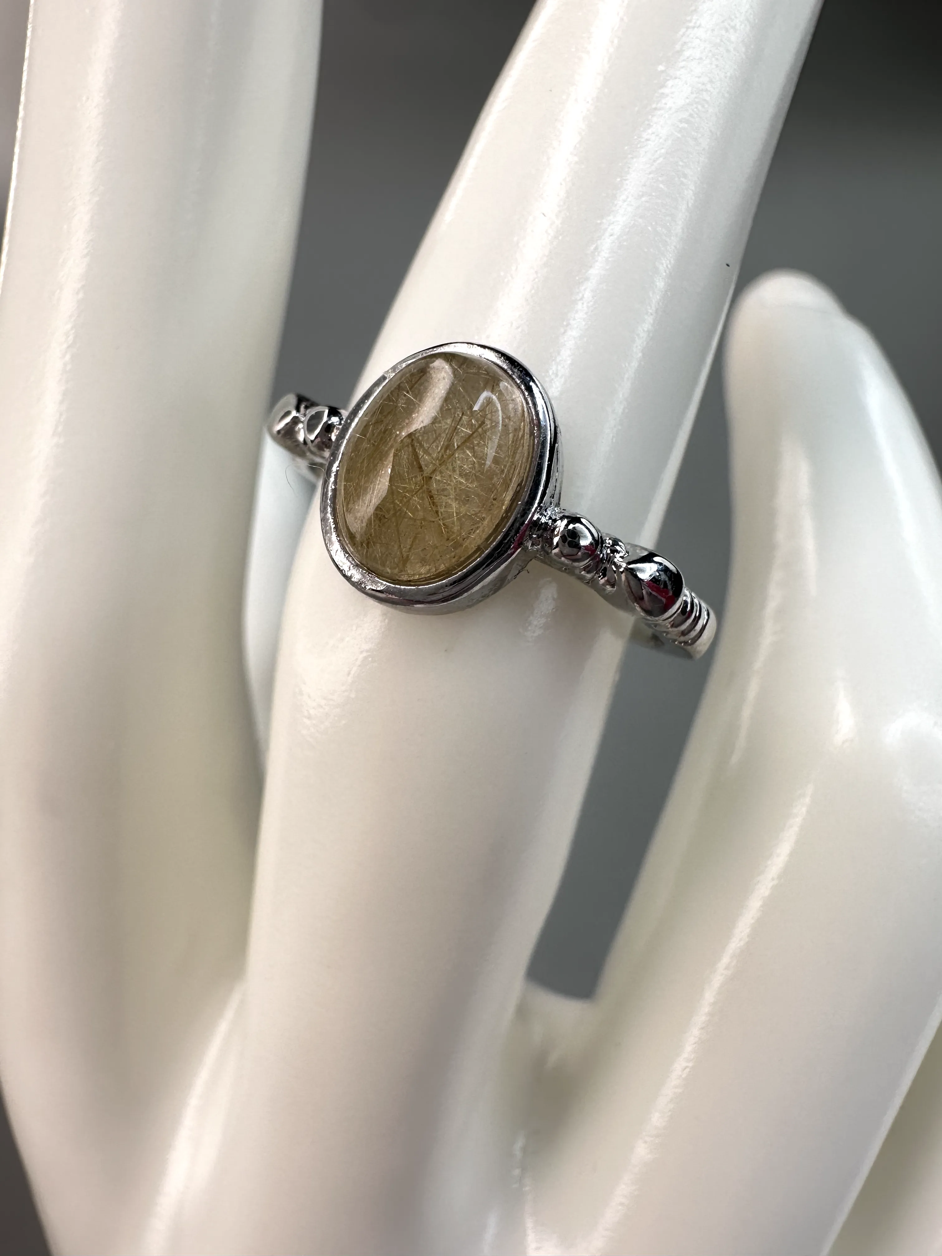 Simple Golden Rutile Ring | Adjustable | Silver Plated *RARE*