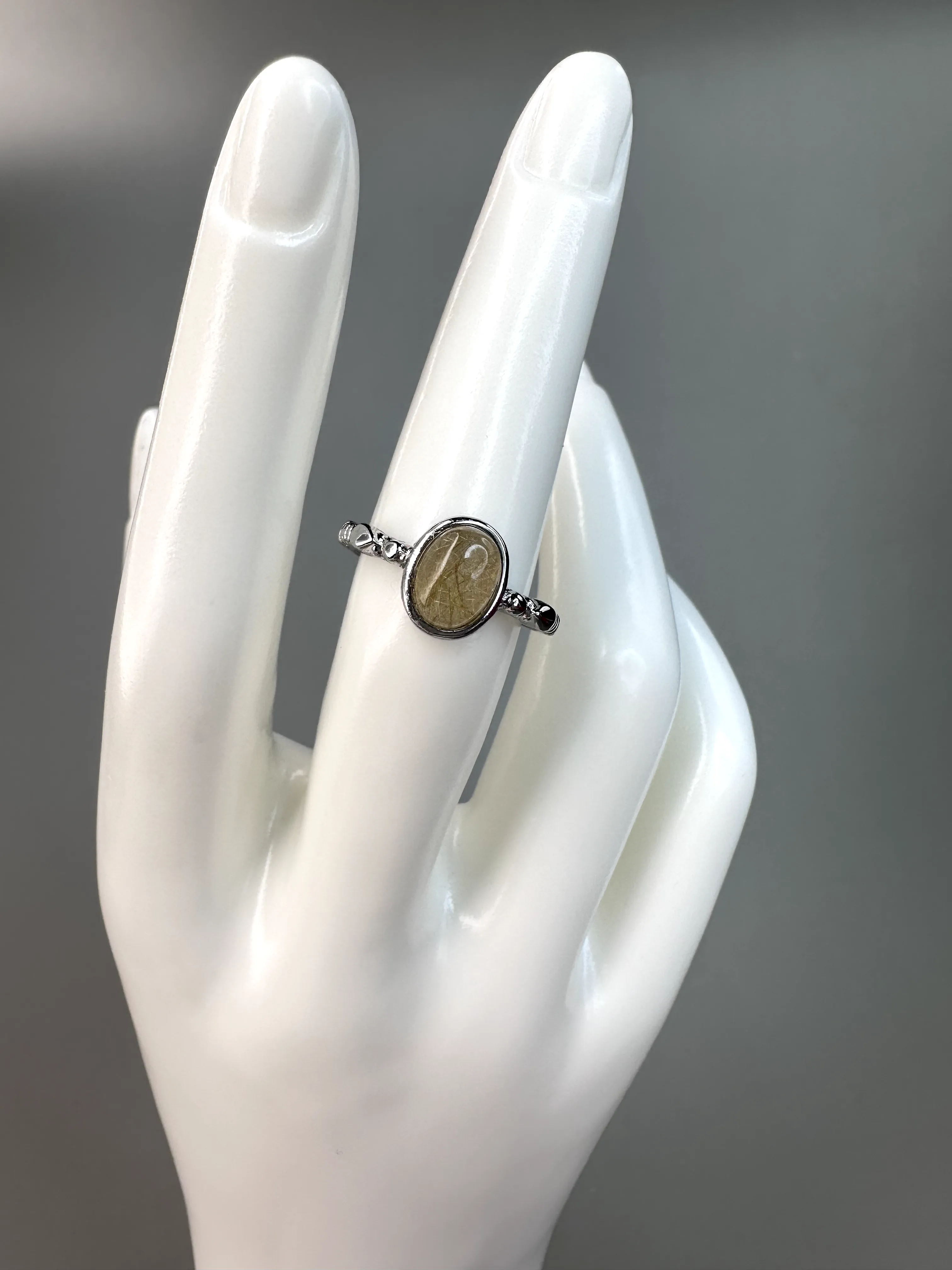 Simple Golden Rutile Ring | Adjustable | Silver Plated *RARE*