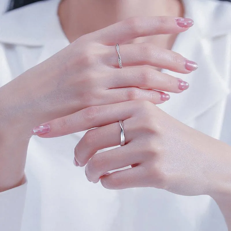 Slim Mobius CZ Couple Rings