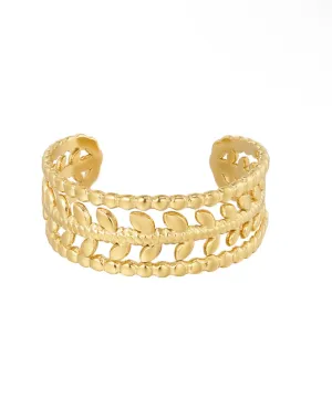 Small Leave, adjustable ring - gold colour