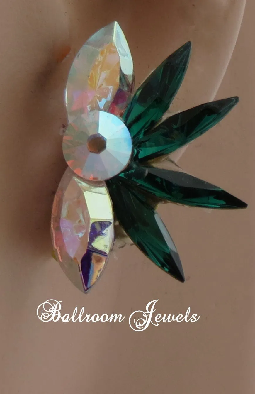 Small Spray Crystal Ballroom Earrings - Emerald