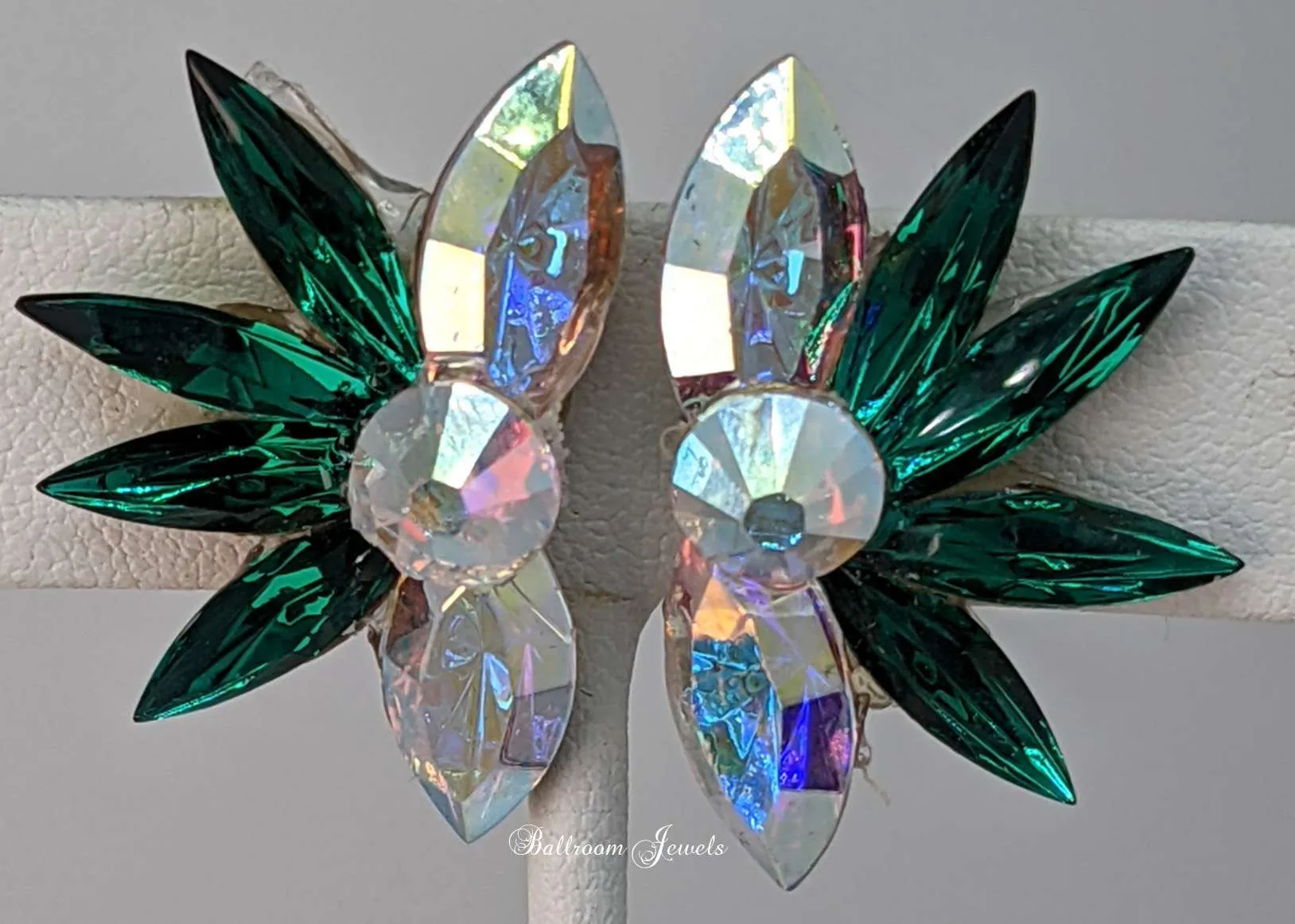 Small Spray Crystal Ballroom Earrings - Emerald