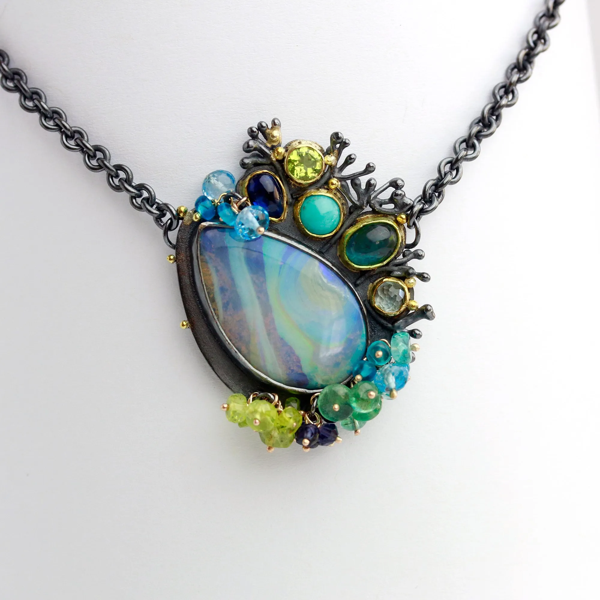 SOLD! Blue Green Swirled Opal Necklace