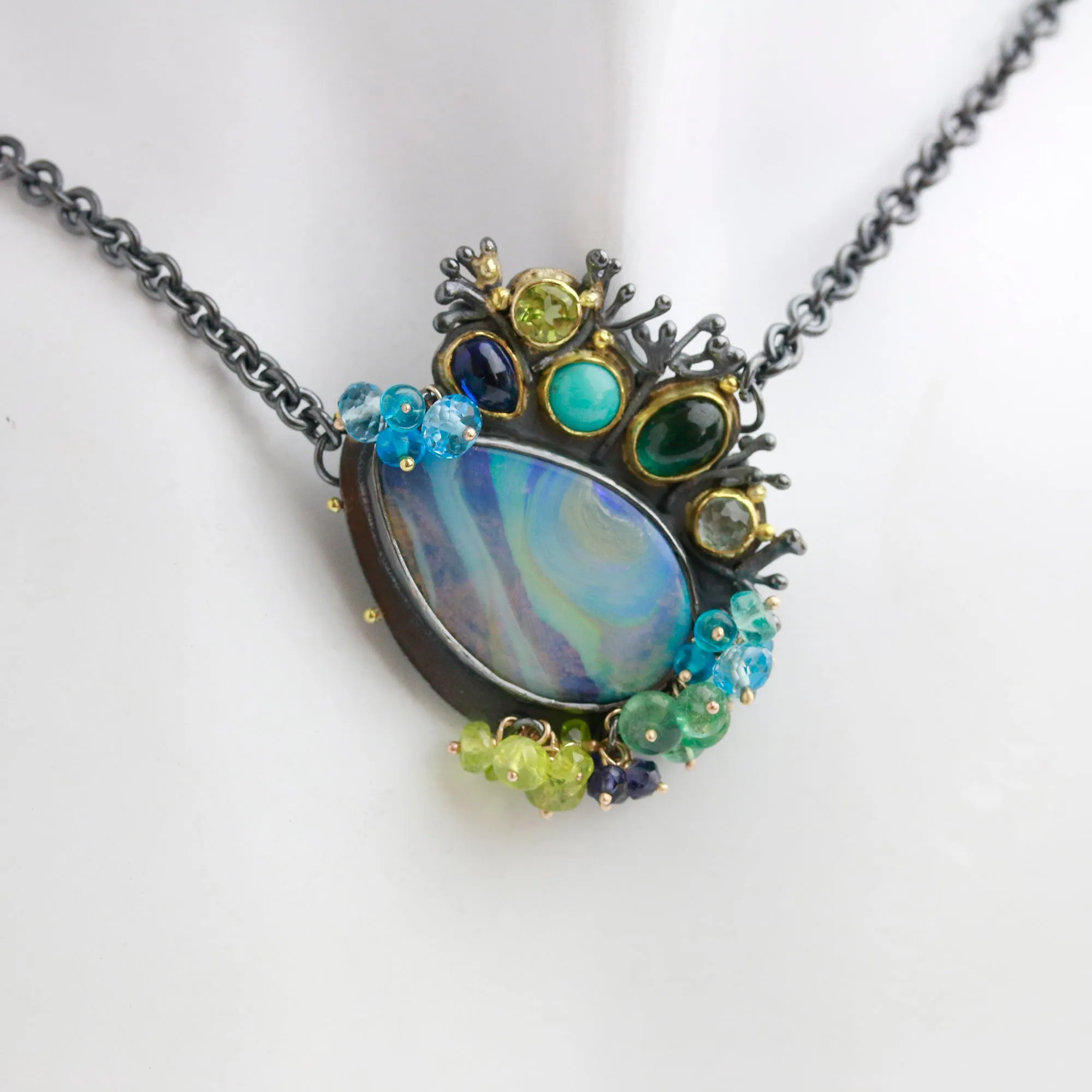 SOLD! Blue Green Swirled Opal Necklace