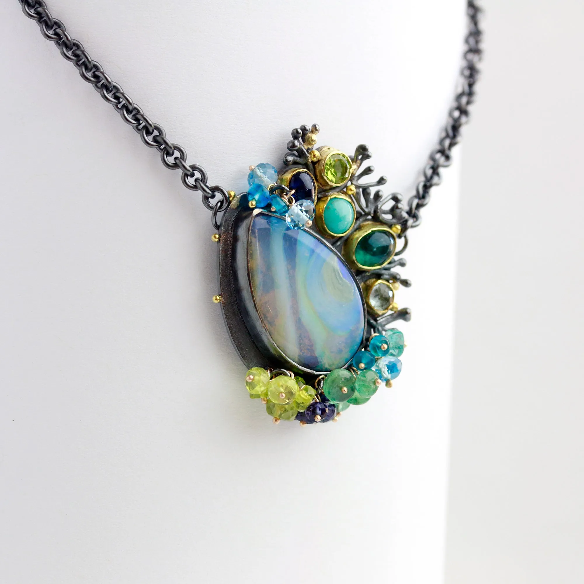 SOLD! Blue Green Swirled Opal Necklace