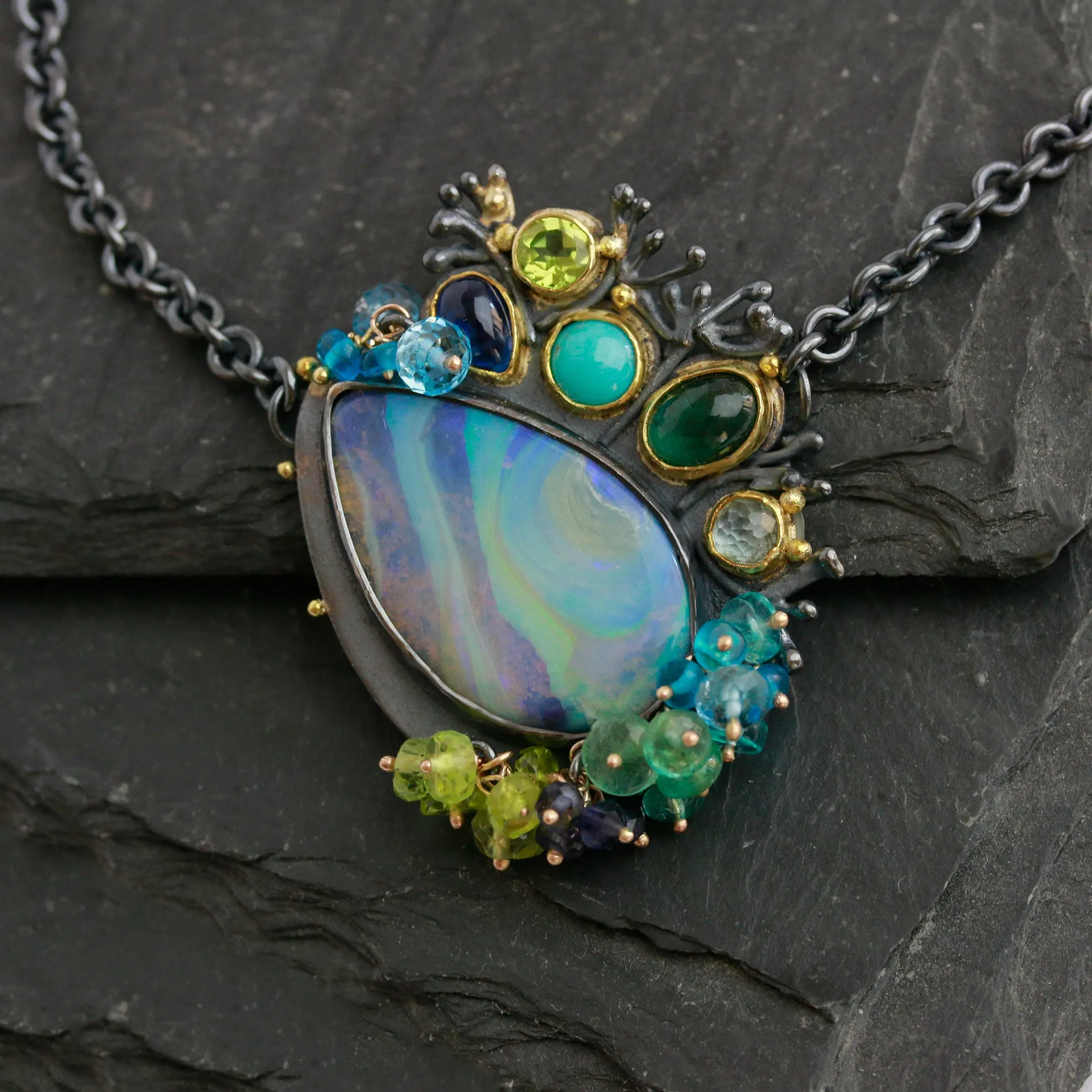 SOLD! Blue Green Swirled Opal Necklace