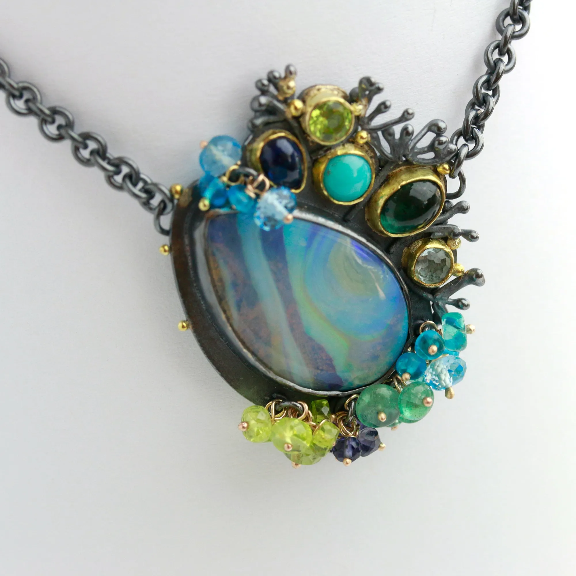 SOLD! Blue Green Swirled Opal Necklace