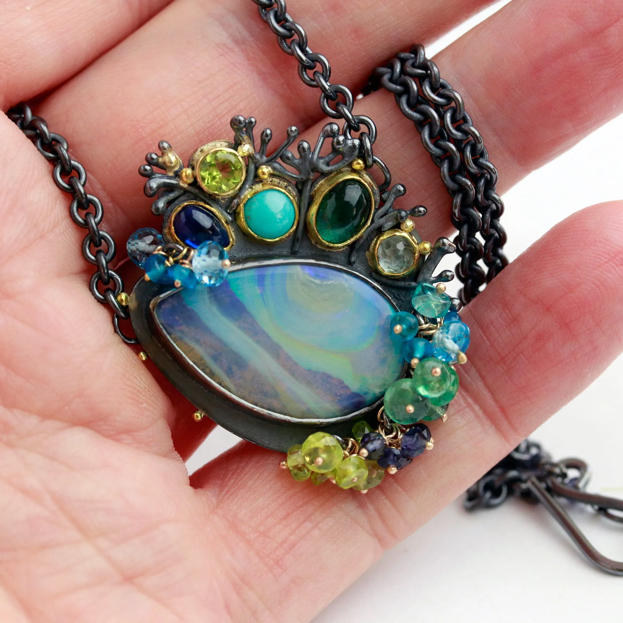 SOLD! Blue Green Swirled Opal Necklace
