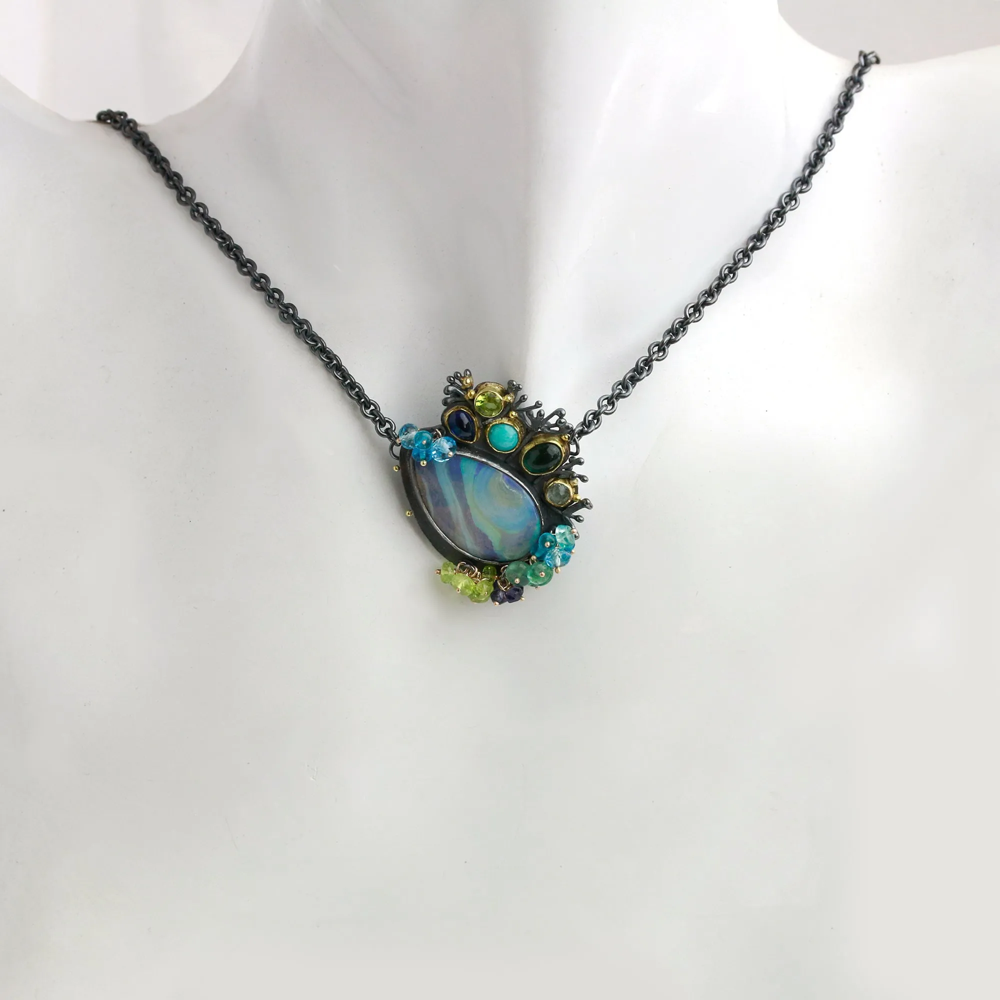 SOLD! Blue Green Swirled Opal Necklace