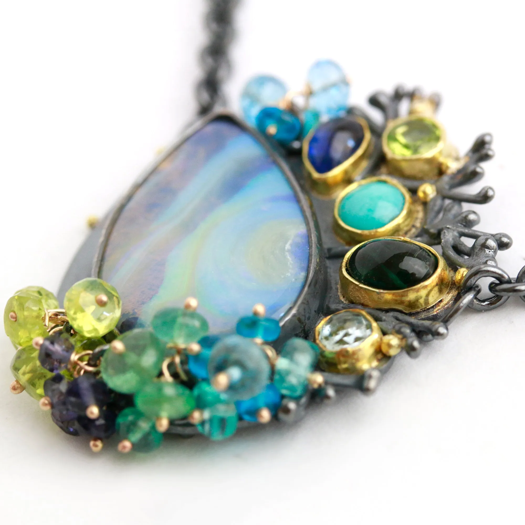 SOLD! Blue Green Swirled Opal Necklace