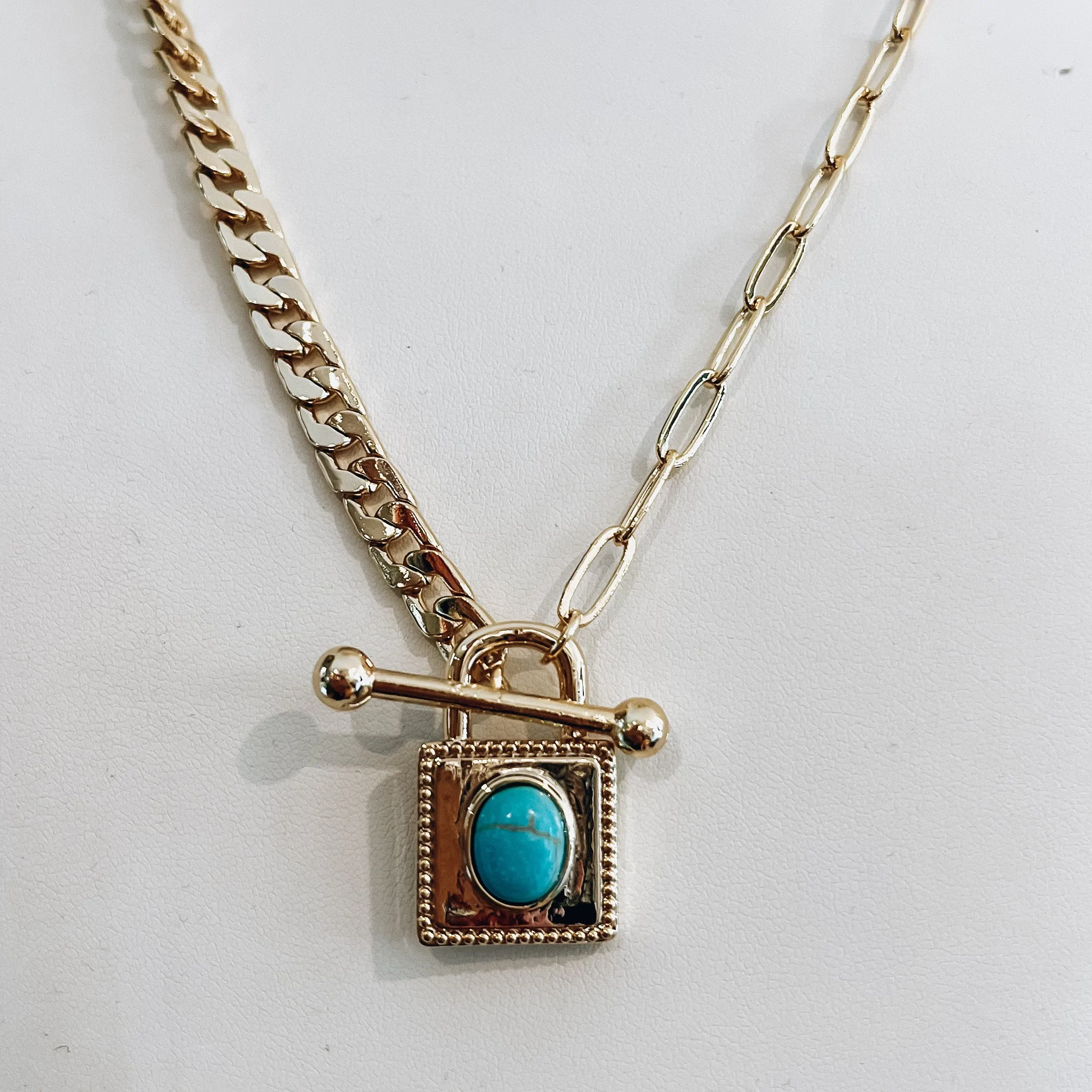 Square Turquoise Toggle Pendant Necklace