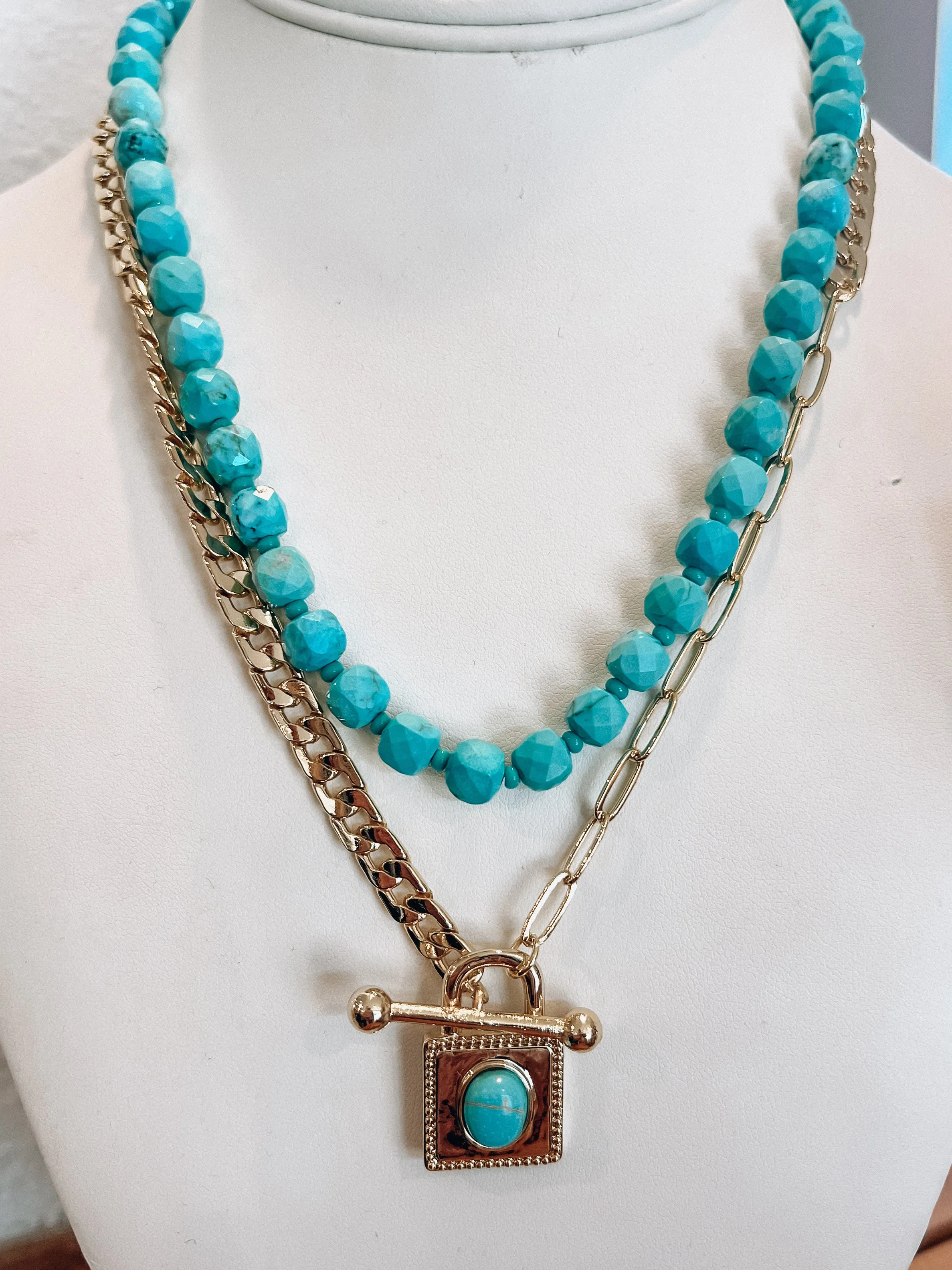 Square Turquoise Toggle Pendant Necklace