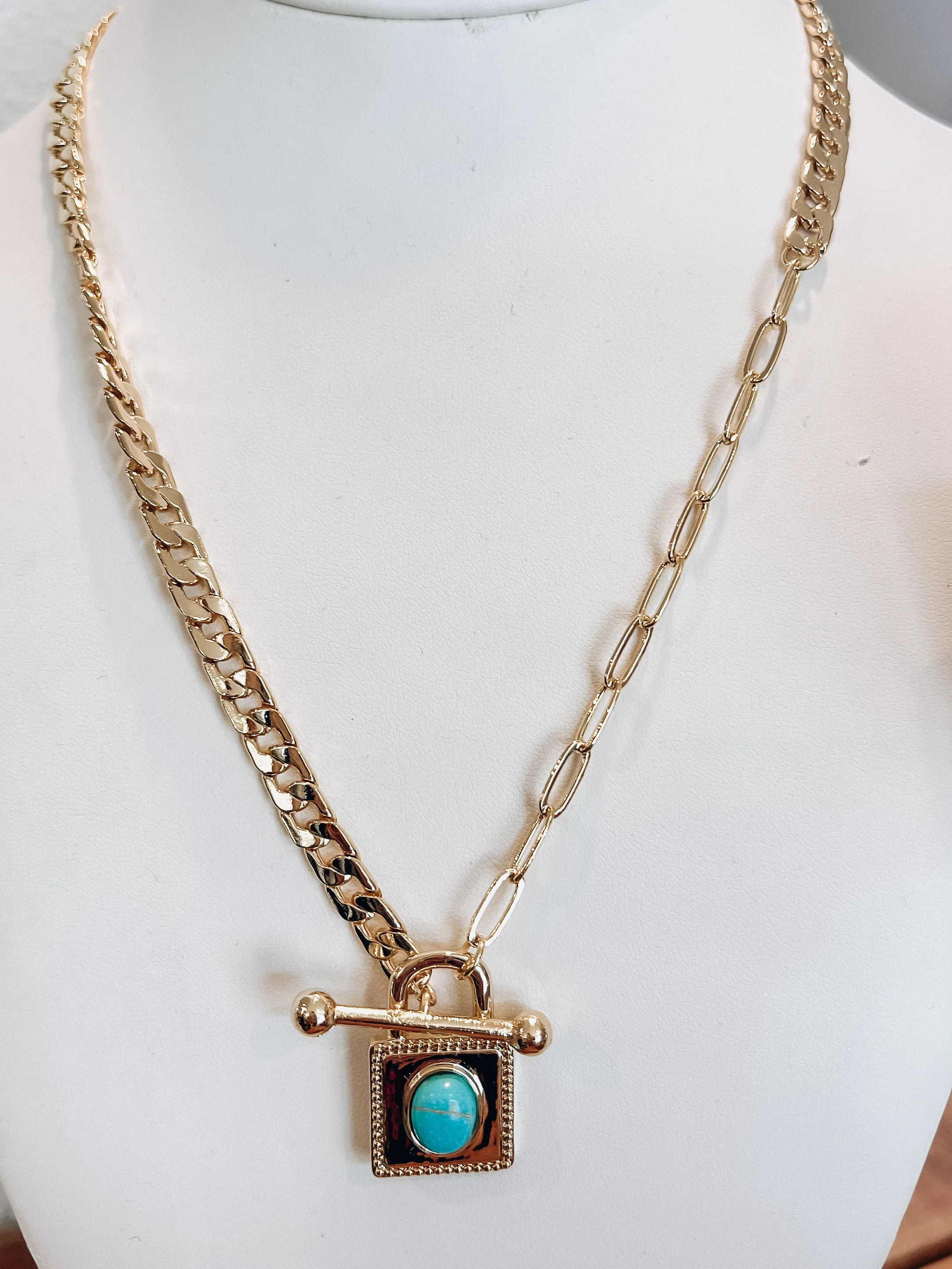 Square Turquoise Toggle Pendant Necklace