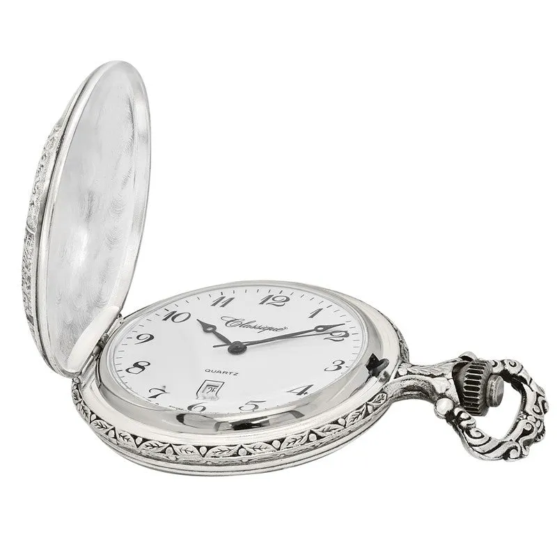 St Christopher  Antique Pewter Swiss Quartz  Pocket Watch