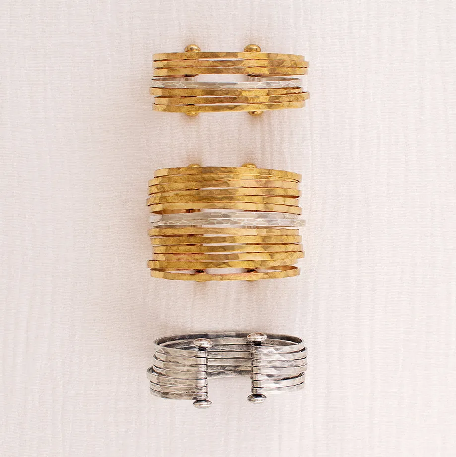 Stacked Strands Cuff - Bronze & Silver - 14 strand
