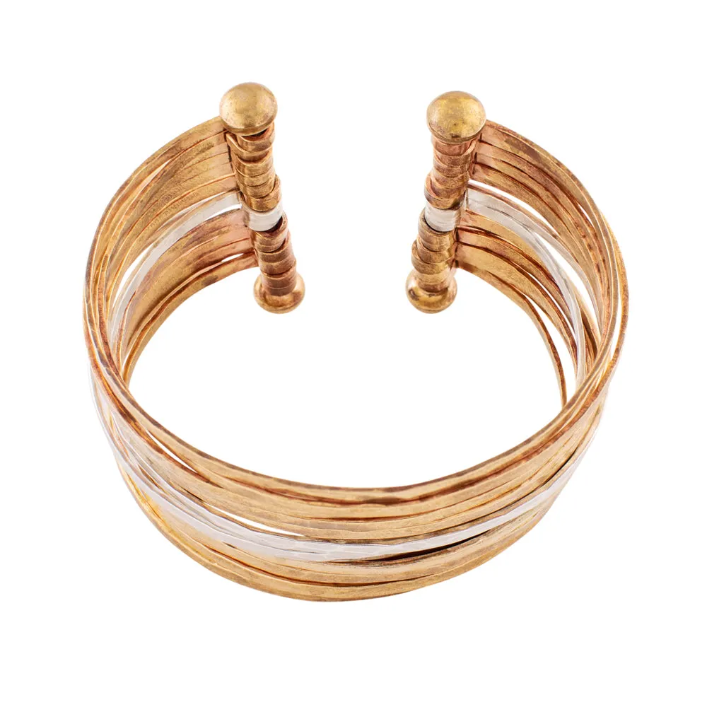 Stacked Strands Cuff - Bronze & Silver - 14 strand