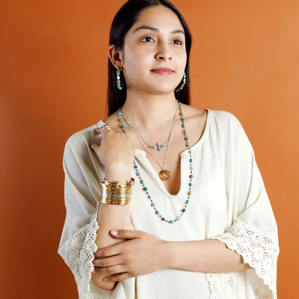 Stacked Strands Cuff - Bronze & Silver - 14 strand