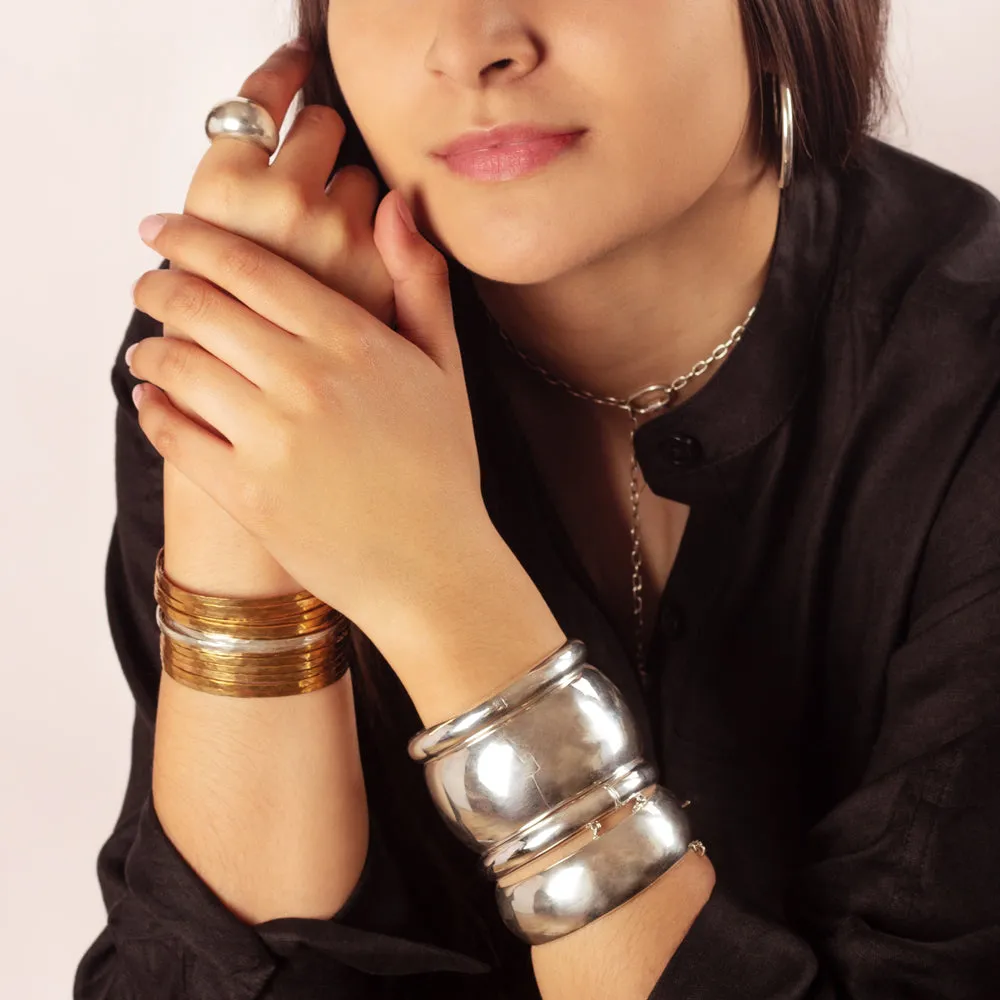 Stacked Strands Cuff - Bronze & Silver - 14 strand