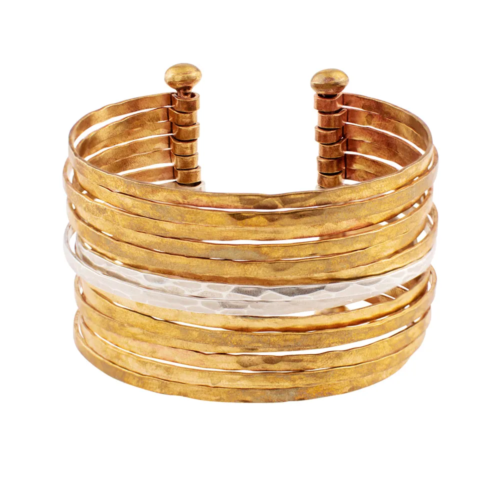 Stacked Strands Cuff - Bronze & Silver - 14 strand